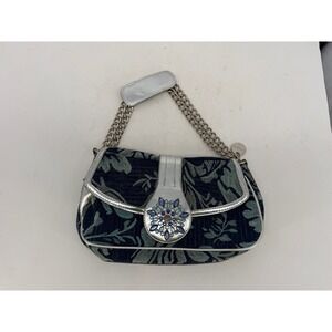 Lulu Beaded Floral Shoulder Bag Silver Leather Trim‎ Chain Strap Y2K Boho